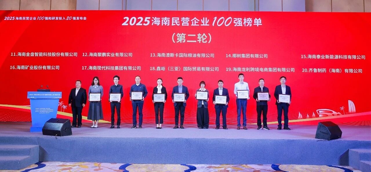 3377体育官网位列2025海南民营企业100强第16位